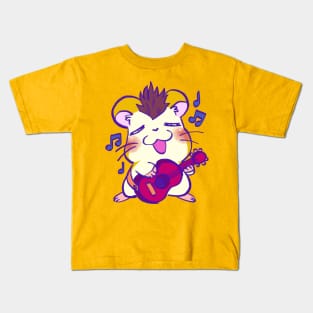 Jingle the wanderer hamster playing a riff on his red guitar Kids T-Shirt